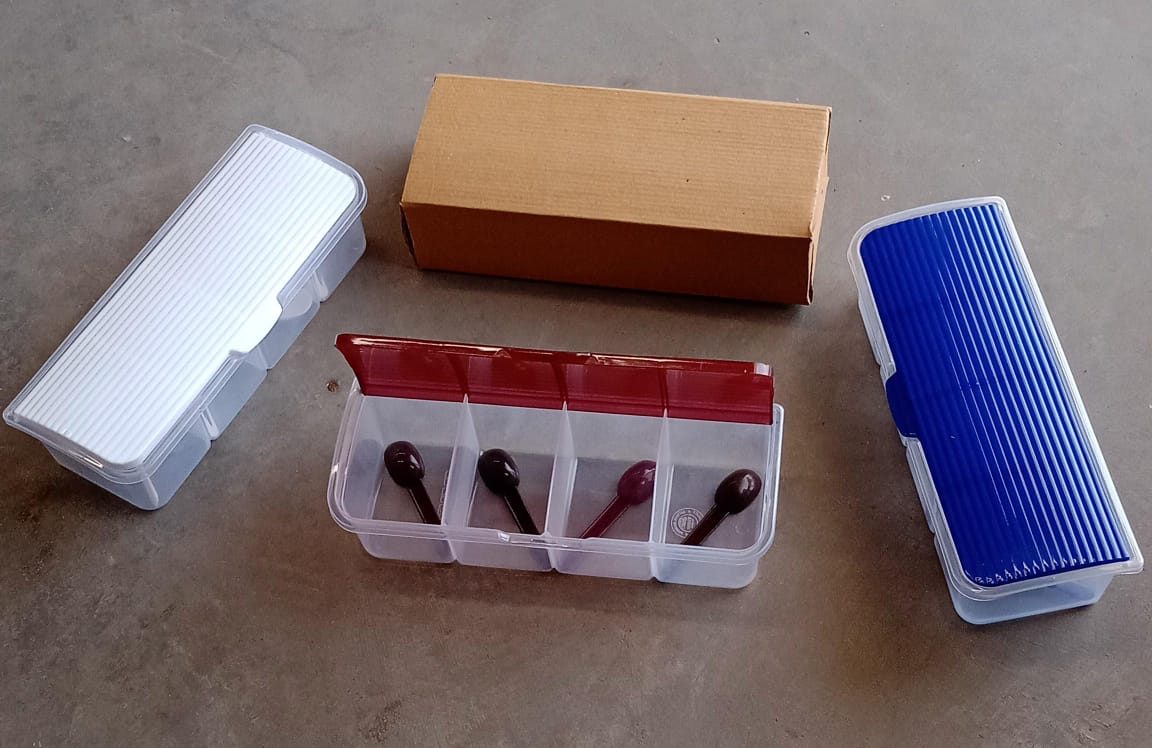 8263 Kitchen Multipurpose Air-tight 4 Sections Storage Containers / Masala Box Pickle (Achar) Jar with 4 spoon for each section (1 Pc / Mix Color) 8263 Kitchen Multipurpose Air-tight 4 Sections Storage Containers / Masala Box Pickle (Achar) Jar with 4 spoon for each section (1 Pc / Mix Color)
